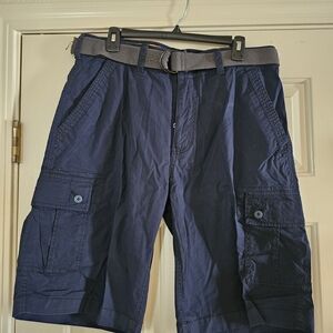 Men's Navy Cargo Shorts with Webbing Belt